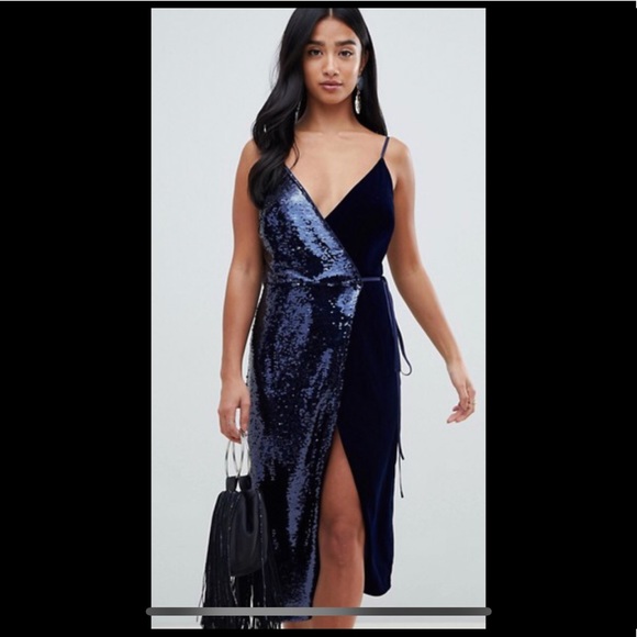 Asos Petite Navy Velvet And Sequin Wrap 